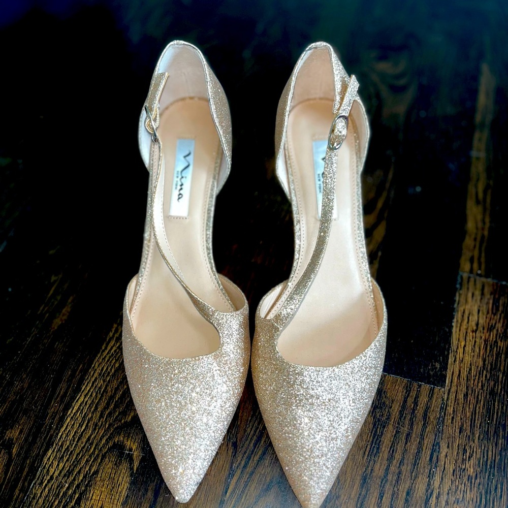 Nina Gold Glitter Heels